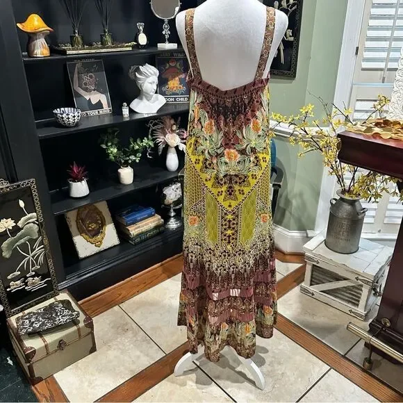 Anthropologie Lovett Tiered Maxi Botanical Dress Size Small Small